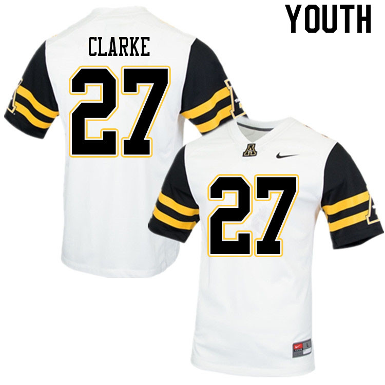 Youth #27 Ronald Clarke Appalachian State Mountaineers College Football Jerseys Sale-White - Click Image to Close